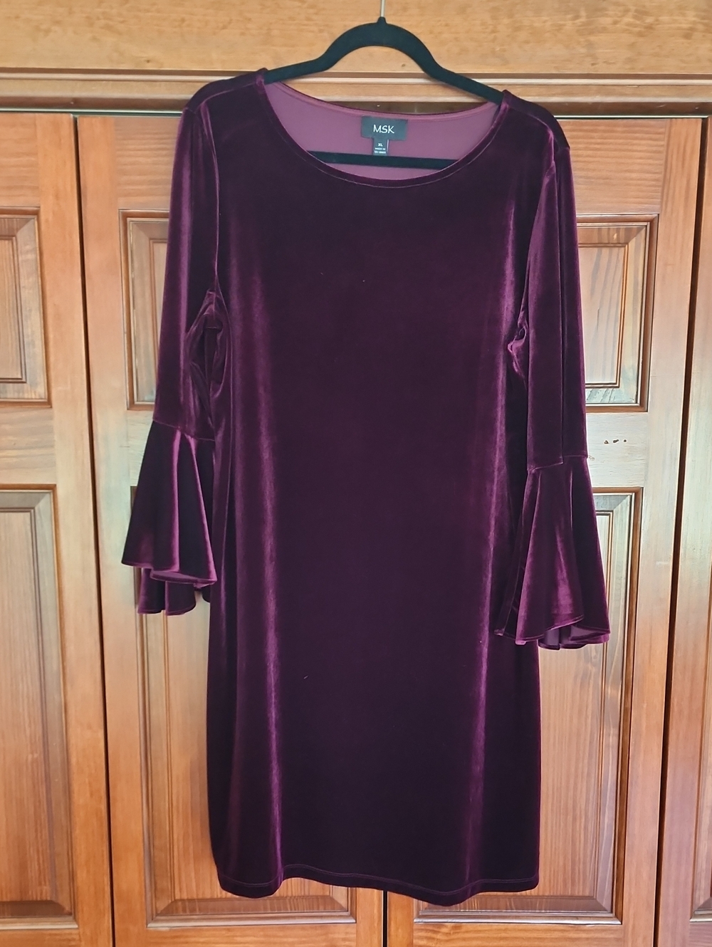 MSK Velvet Bell-Sleeve Dress in Plum